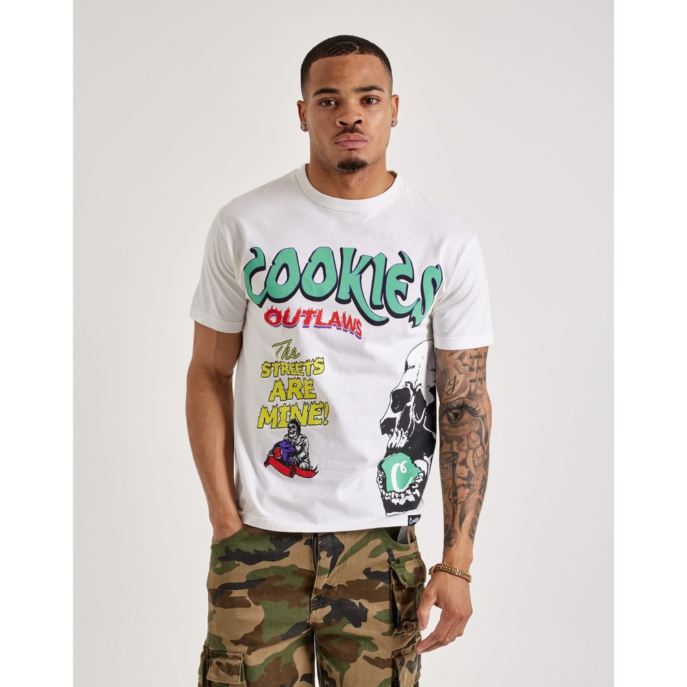 Cookies SF Outlaws The Streets Are Mine Graphic T-Shirt Mens White Skulls Tee